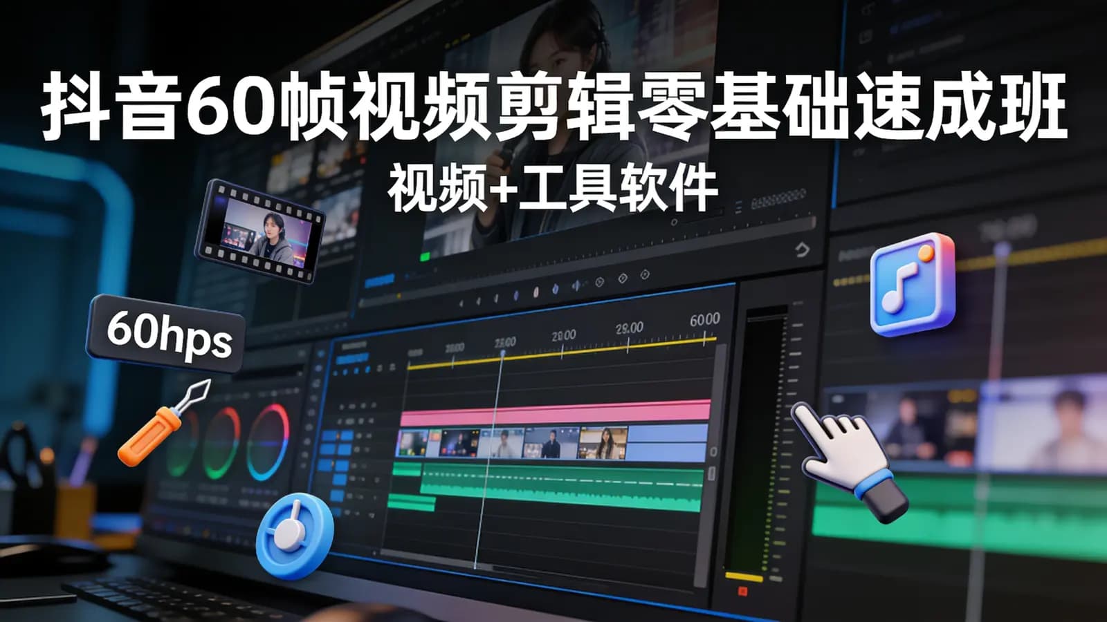 抖音60帧视频剪辑零基础速成班(视频+工具软件)