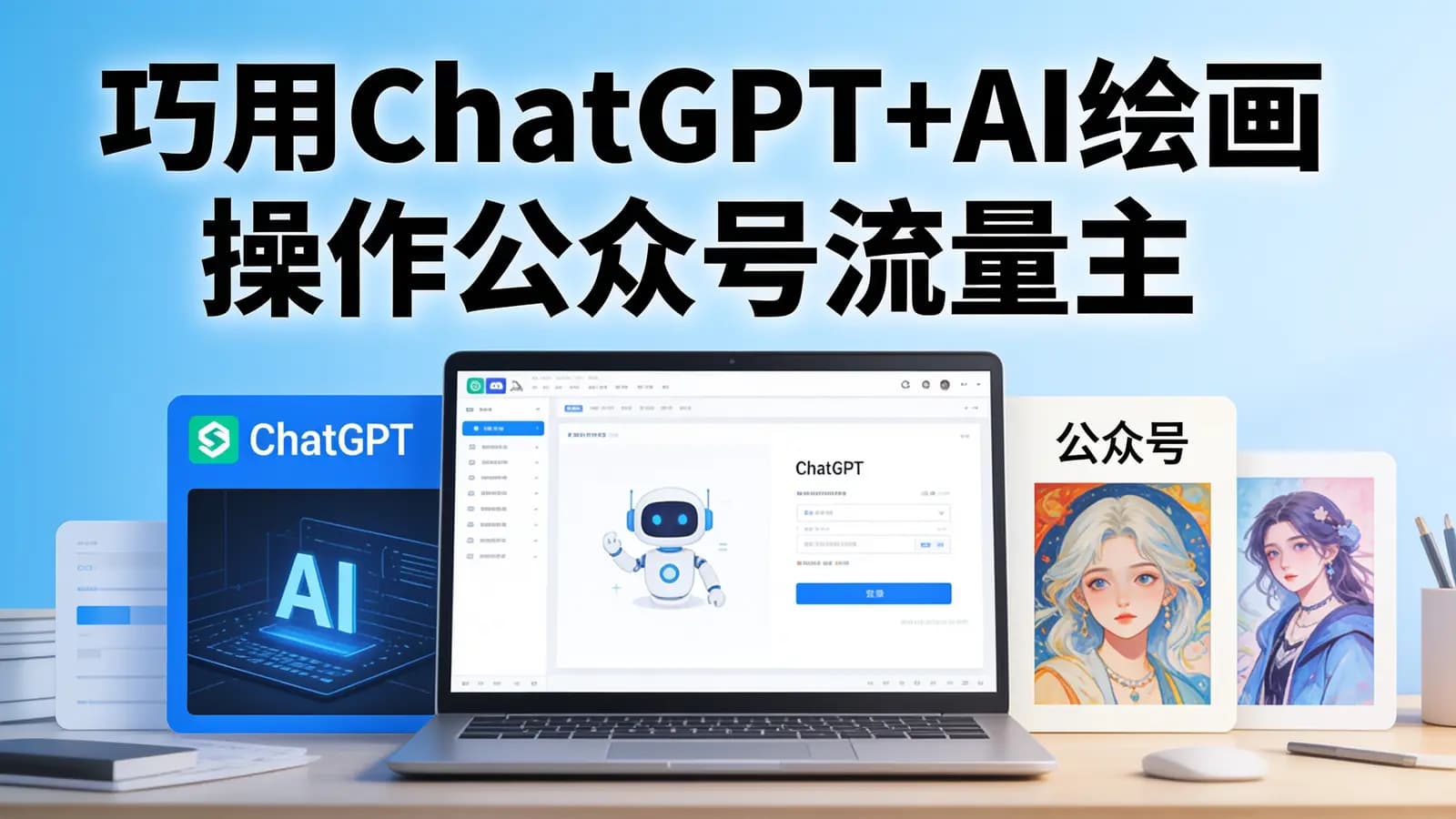 巧用ChatGPT+AI绘画操作公众号流量主变现副业分享课